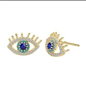 2/$30 New Gold and Blue Eye Stud Earrings